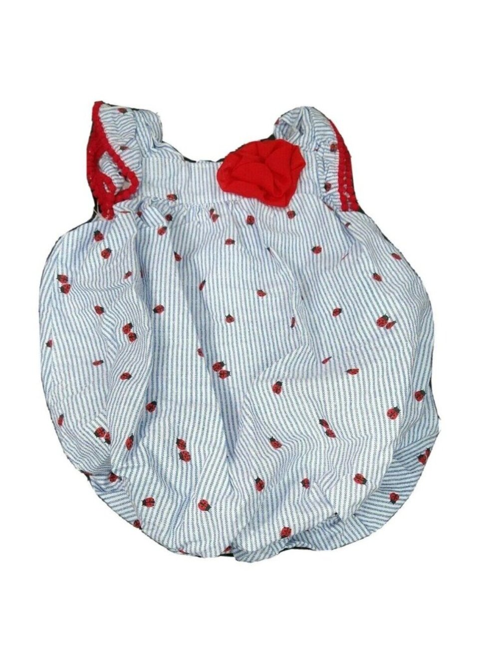 Baby Essentials Romper Girls Size 6 Months Lady Bugs Stripes Blue White Red